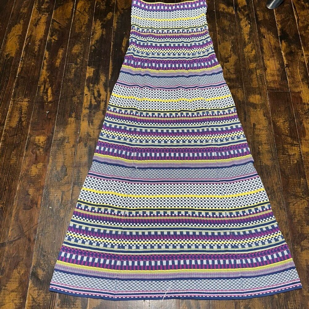Ronny Kobo knit multicolor luxe striped strapless maxi dress